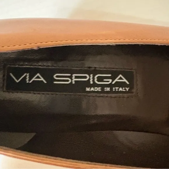VIA SPIGA Caramel Tan Square Toe Dress Shoes