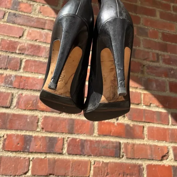 Via Spiga over the knee high black leather heeled boots tie strap