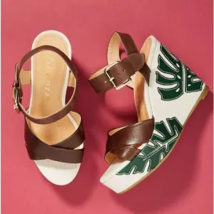 Vicenza Palm Leaf Wedge Sandals from Anthropologie– Size 39 / US 8-8.5 - NEW