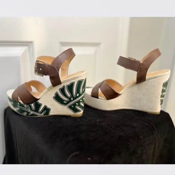 Vicenza Palm Leaf Wedge Sandals from Anthropologie– Size 39 / US 8-8.5 - NEW