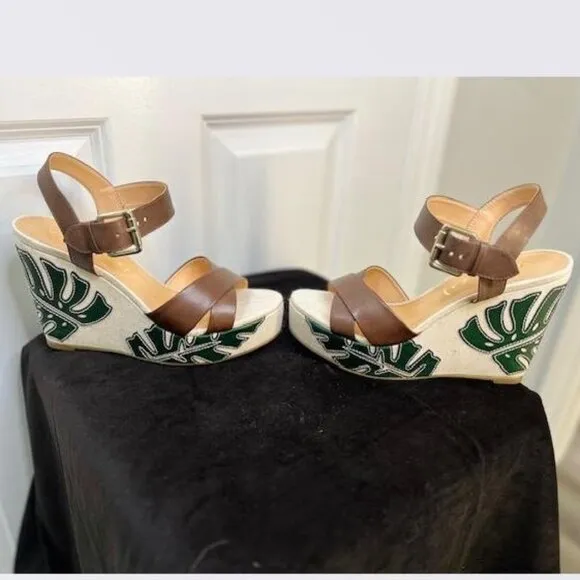 Vicenza Palm Leaf Wedge Sandals from Anthropologie– Size 39 / US 8-8.5 - NEW