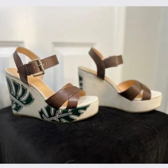 Vicenza Palm Leaf Wedge Sandals from Anthropologie– Size 39 / US 8-8.5 - NEW