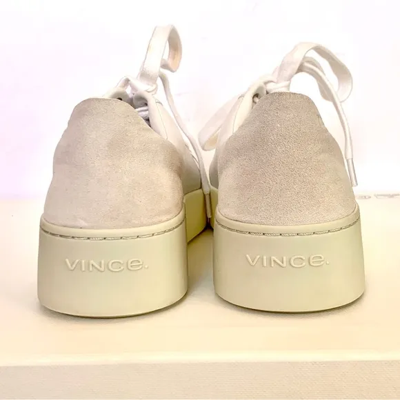 Vince Bensley Mixed Leather Platform Sneakers Shoes Optic White 6 Low Top