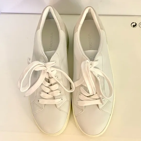 Vince Bensley Mixed Leather Platform Sneakers Shoes Optic White 6 Low Top