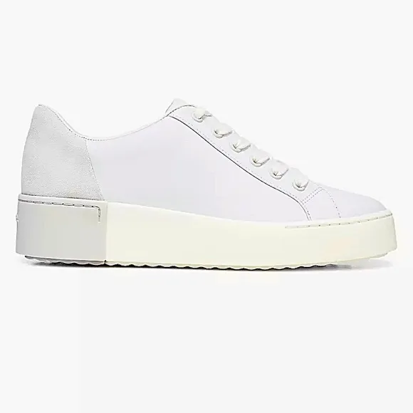 Vince Bensley Mixed Leather Platform Sneakers Shoes Optic White 6 Low Top
