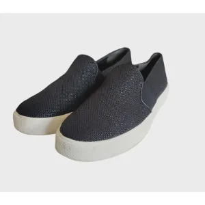 Vince Blair Black Slip-On Sneakers Perforated Leather Women's Size 9M