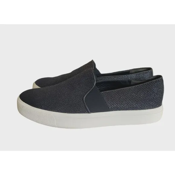 Vince Blair Black Slip-On Sneakers Perforated Leather Women's Size 9M