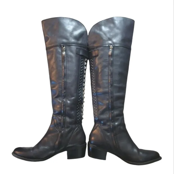 Vince Camuto Black Leather Riding boots Women's Studded Knee High Boots size 7