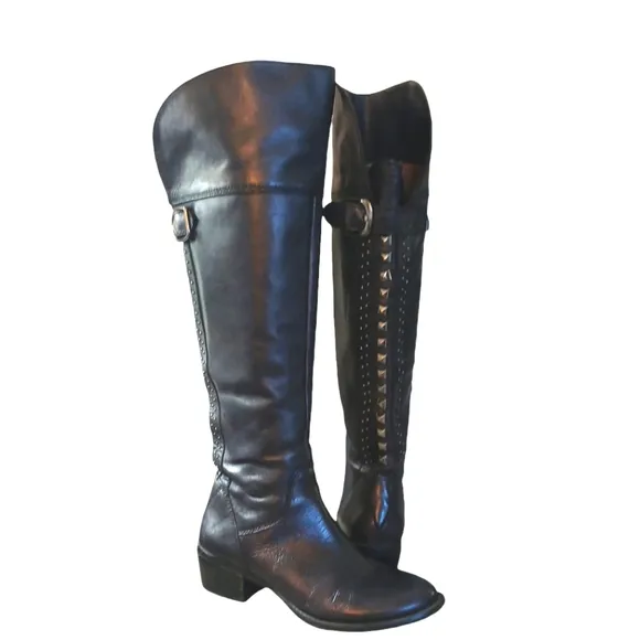 Vince Camuto Black Leather Riding boots Women's Studded Knee High Boots size 7