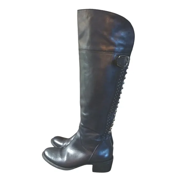 Vince Camuto Black Leather Riding boots Women's Studded Knee High Boots size 7