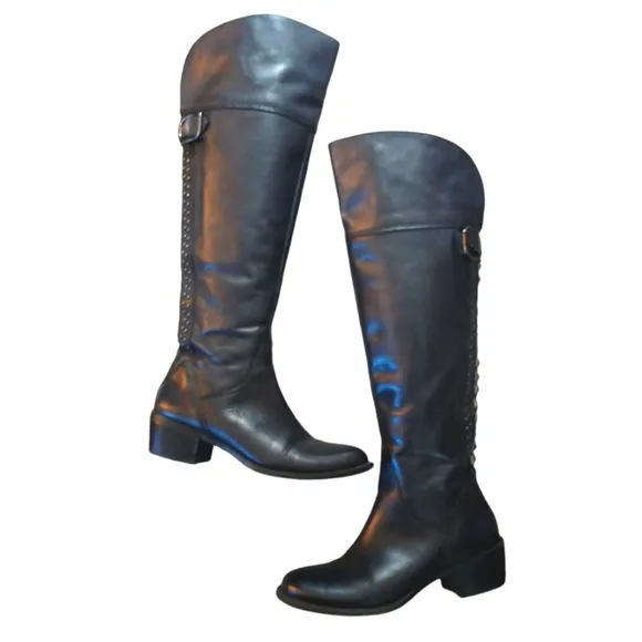 Vince Camuto Black Leather Riding boots Women's Studded Knee High Boots size 7