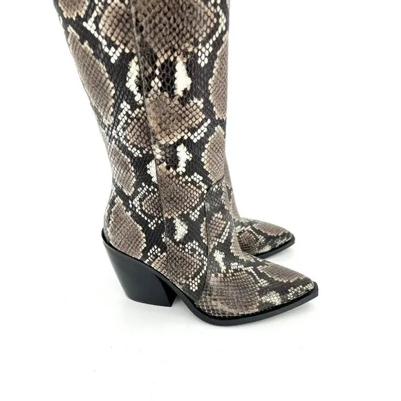 Vince Camuto Gravana Boots Snake Print Leather Western Knee High SZ 5.5 New
