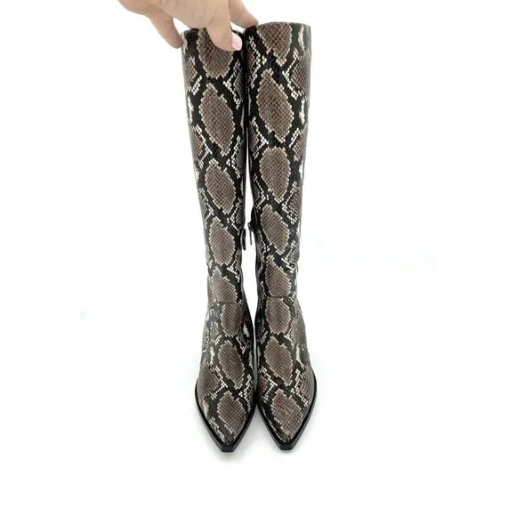 Vince Camuto Gravana Boots Snake Print Leather Western Knee High SZ 5.5 New