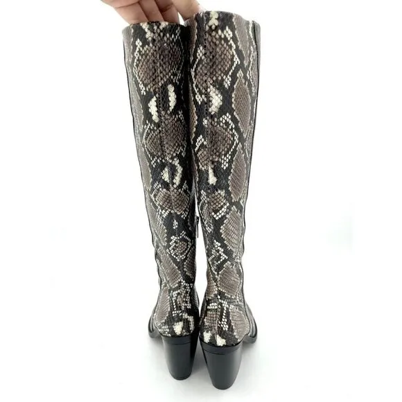 Vince Camuto Gravana Boots Snake Print Leather Western Knee High SZ 5.5 New