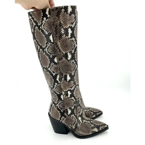 Vince Camuto Gravana Boots Snake Print Leather Western Knee High SZ 5.5 New