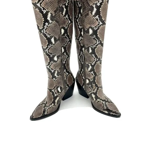 Vince Camuto Gravana Boots Snake Print Leather Western Knee High SZ 5.5 New