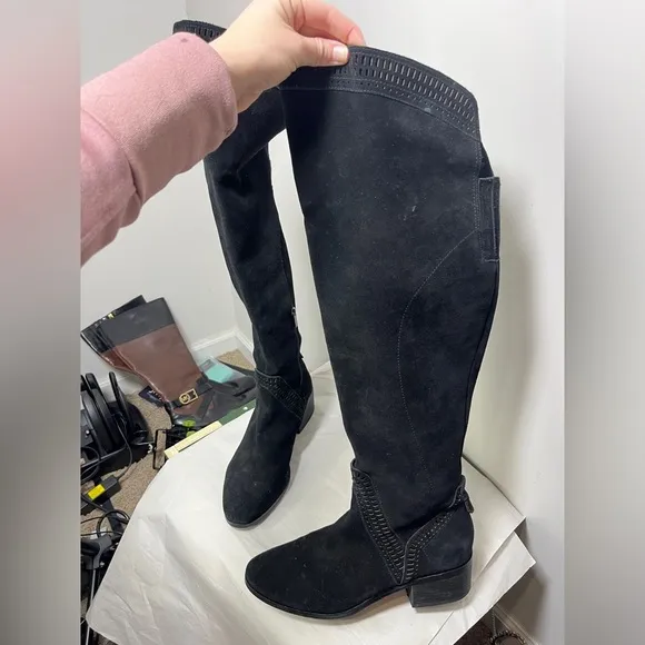 Vince Camuto Karinda Black Suede Over The Knee Boot Sz 10
