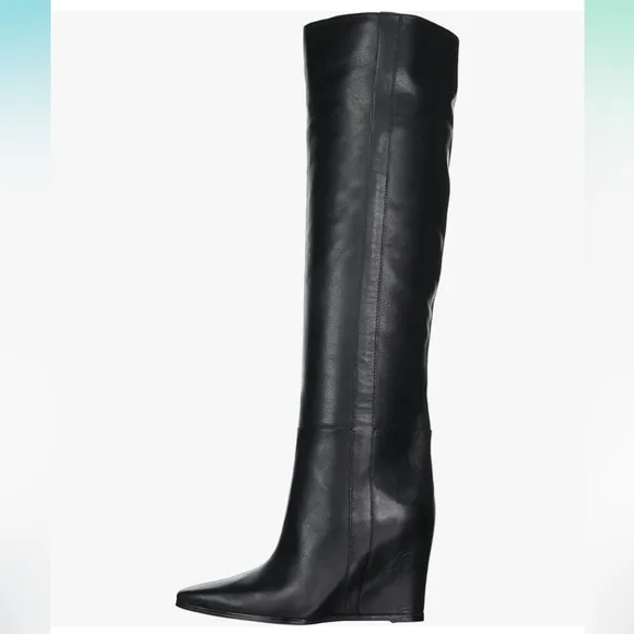 VINCE Camuto Tiasie Black Knee High Leather boots Wedge Pointed 6.5 New