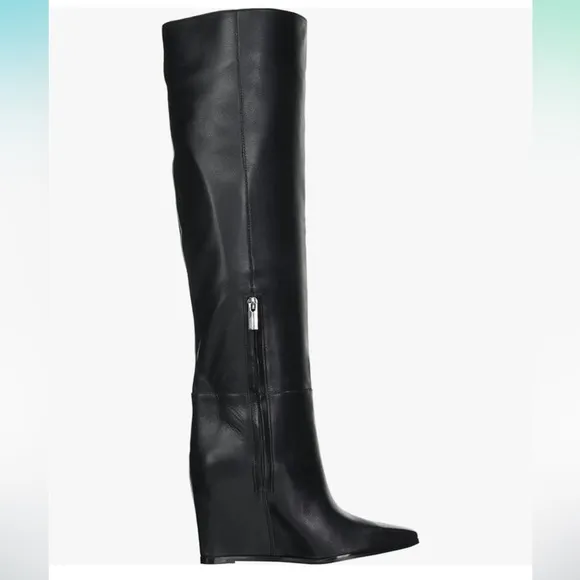 VINCE Camuto Tiasie Black Knee High Leather boots Wedge Pointed 6.5 New