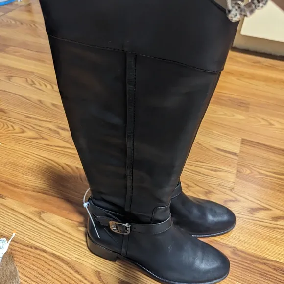 Vince Camuto Womens Ovarlym Leather Zipper Knee-High Boots Black