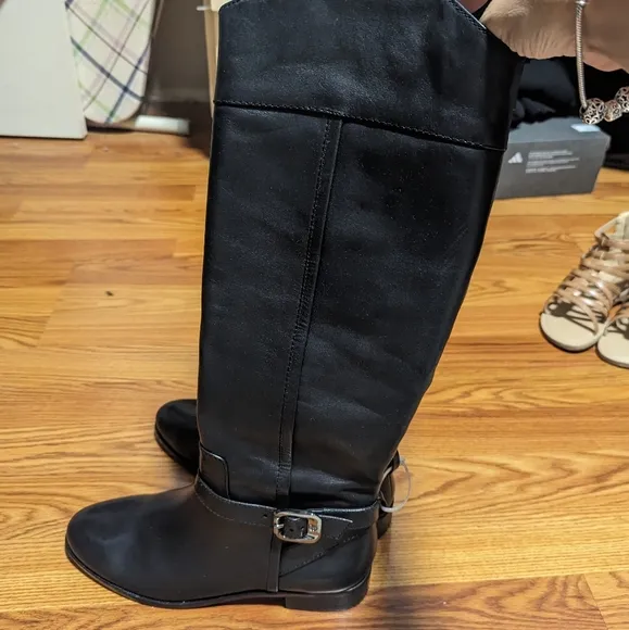 Vince Camuto Womens Ovarlym Leather Zipper Knee-High Boots Black