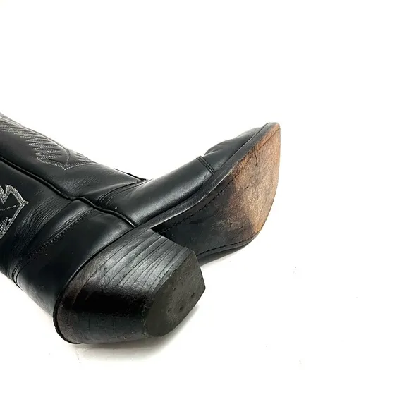 Vintage 1970s men’s black leather keyhole cutout knee high western cowboy boots