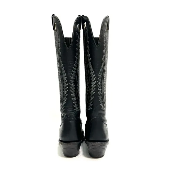Vintage 1970s men’s black leather keyhole cutout knee high western cowboy boots
