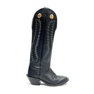 Vintage 1970s men’s black leather keyhole cutout knee high western cowboy boots