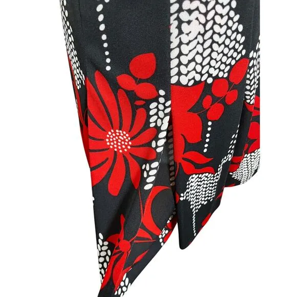 Vintage 60 Sears Crestknit Dress Sz 9 Black Red Floral Mod Scarf Neck Sleeveless