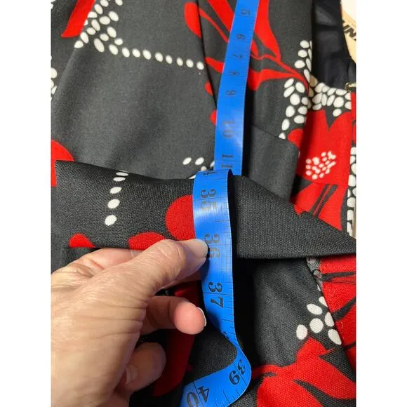 Vintage 60 Sears Crestknit Dress Sz 9 Black Red Floral Mod Scarf Neck Sleeveless