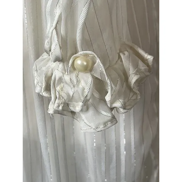 vintage 60s 70s victorian 2 pieces sheer midi dress Shirred Ruffle Neck Ivory