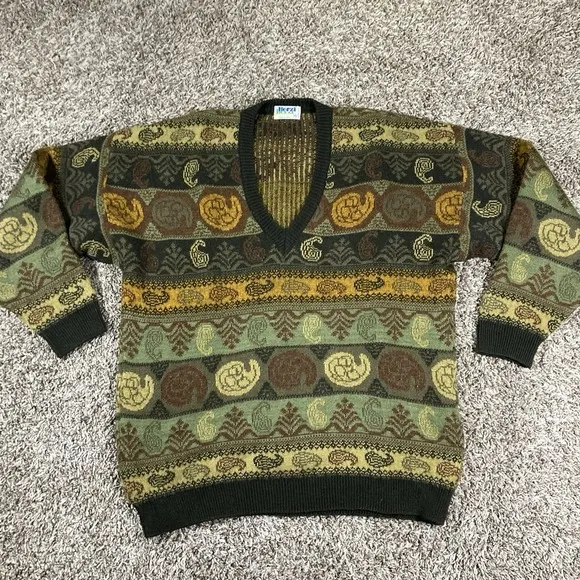 Vintage Berzi Coogi Style Sweater Mens Size XL Brown Green‎ Made In Egypt
