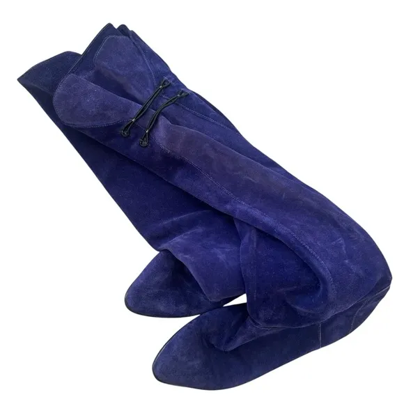 Vintage Cobalt Blue Suede Knee High Boots Sz 7.5