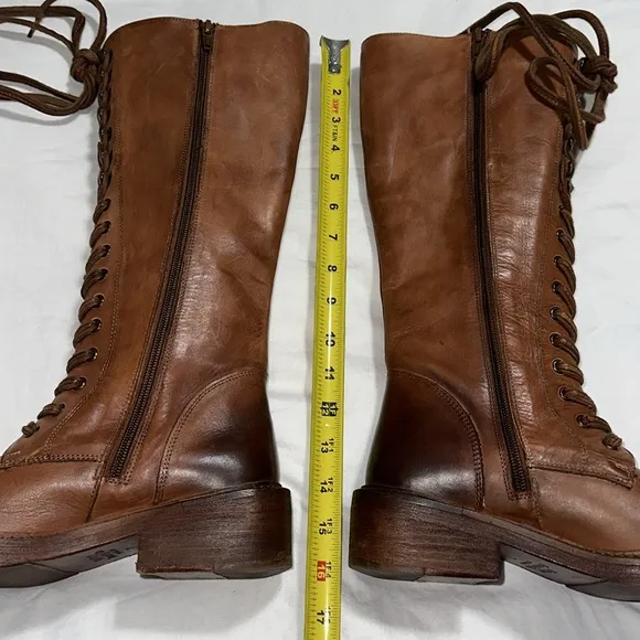Vintage Foundry Co. Sadelle Tall Leather Boots Brown Lace up Side Zipper Size 7.