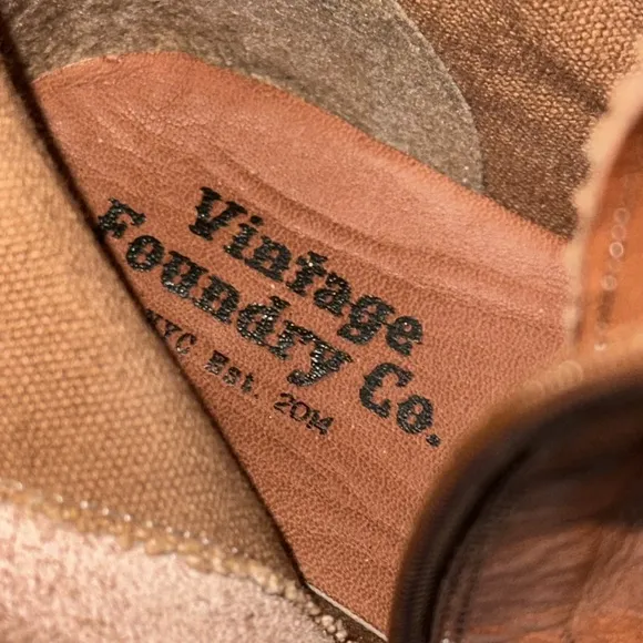 Vintage Foundry Co. Sadelle Tall Leather Boots Brown Lace up Side Zipper Size 7.