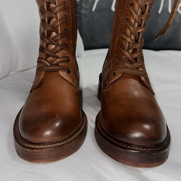 Vintage Foundry Co. Sadelle Tall Leather Boots Brown Lace up Side Zipper Size 7.