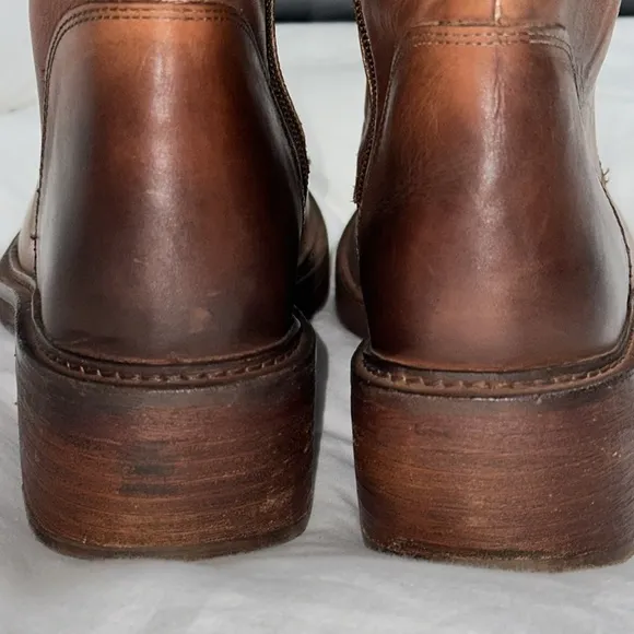 Vintage Foundry Co. Sadelle Tall Leather Boots Brown Lace up Side Zipper Size 7.