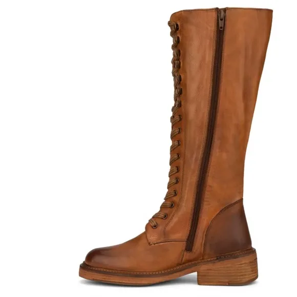 Vintage Foundry Co. Sadelle Tall Leather Boots Brown Lace up Side Zipper Size 7.