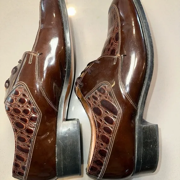 Vintage Rand Brown Exotic Animal Leather lace up Oxford Shoes Mens 10 1/2