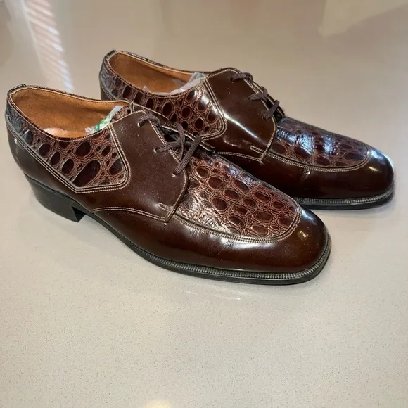 Vintage Rand Brown Exotic Animal Leather lace up Oxford Shoes Mens 10 1/2