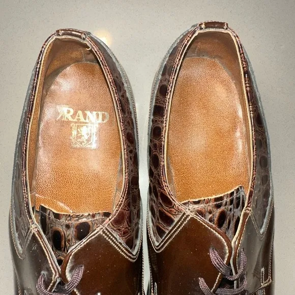 Vintage Rand Brown Exotic Animal Leather lace up Oxford Shoes Mens 10 1/2