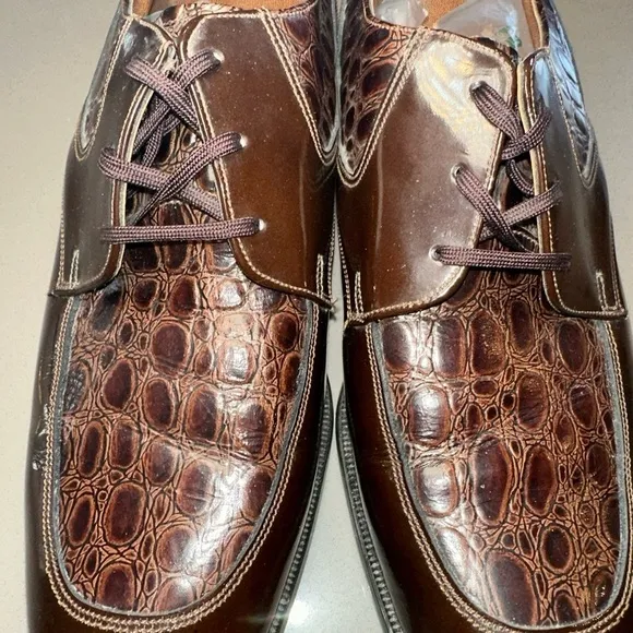 Vintage Rand Brown Exotic Animal Leather lace up Oxford Shoes Mens 10 1/2