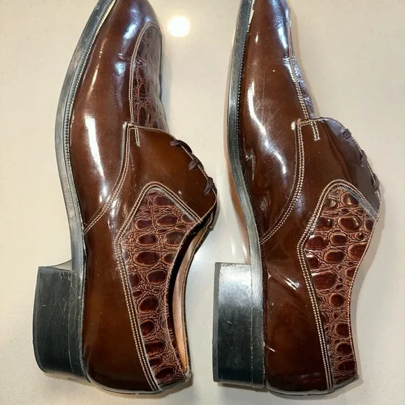 Vintage Rand Brown Exotic Animal Leather lace up Oxford Shoes Mens 10 1/2