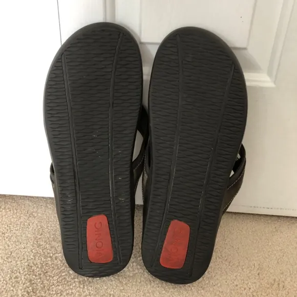 Vionic Brown Tide Toe Post Sandal Thong Flip Flops Mens Size 12 Casual Leather