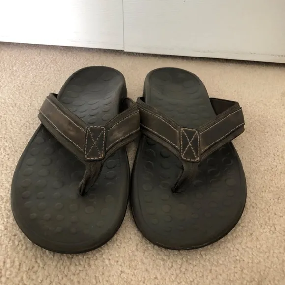Vionic Brown Tide Toe Post Sandal Thong Flip Flops Mens Size 12 Casual Leather