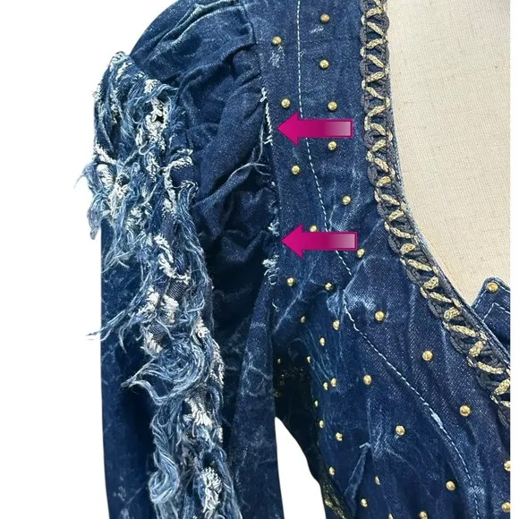 Vtg 80s Western Fringe Denim Jean Statement Jacket Sz S Festival Rockabilly Y2K