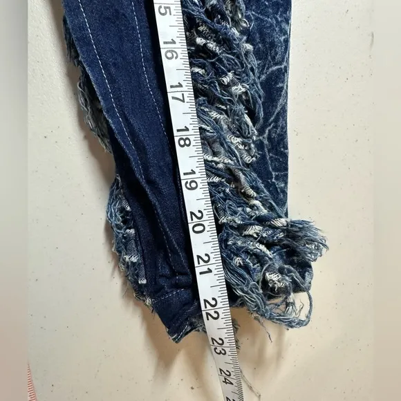 Vtg 80s Western Fringe Denim Jean Statement Jacket Sz S Festival Rockabilly Y2K