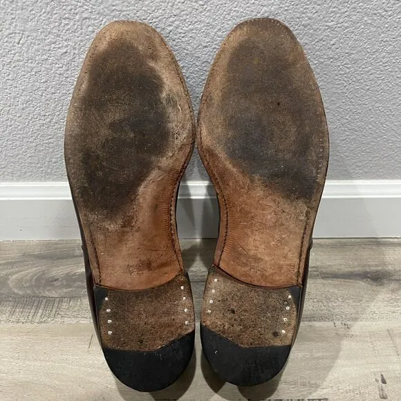 VTG Wright Men Dress Shoes Size 10.5C Cognac Brown Oxford Saddle Leather 419005C