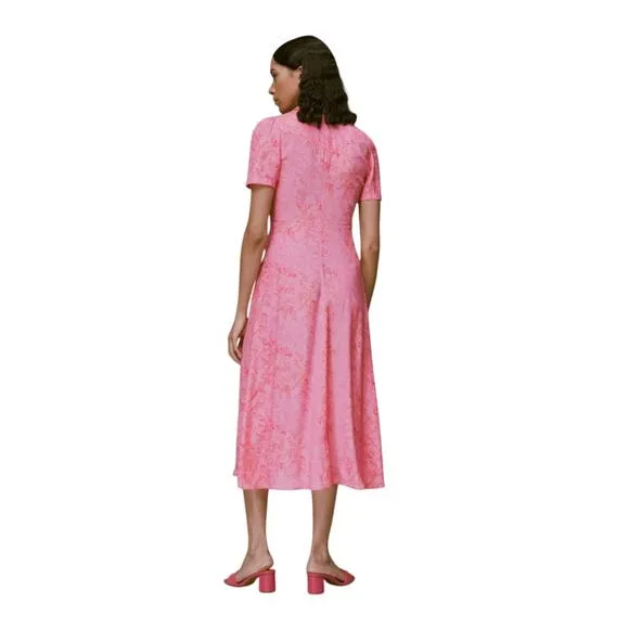 Whistles Pink Robyn Floral Baroque Midi Shirt Dress Size 8