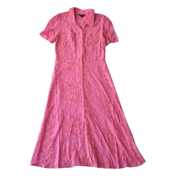 Whistles Pink Robyn Floral Baroque Midi Shirt Dress Size 8